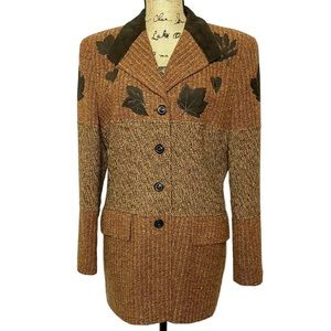 Escada Wool Blend Tweed Leaf Fall Foliage Button Up Blazer Jacket